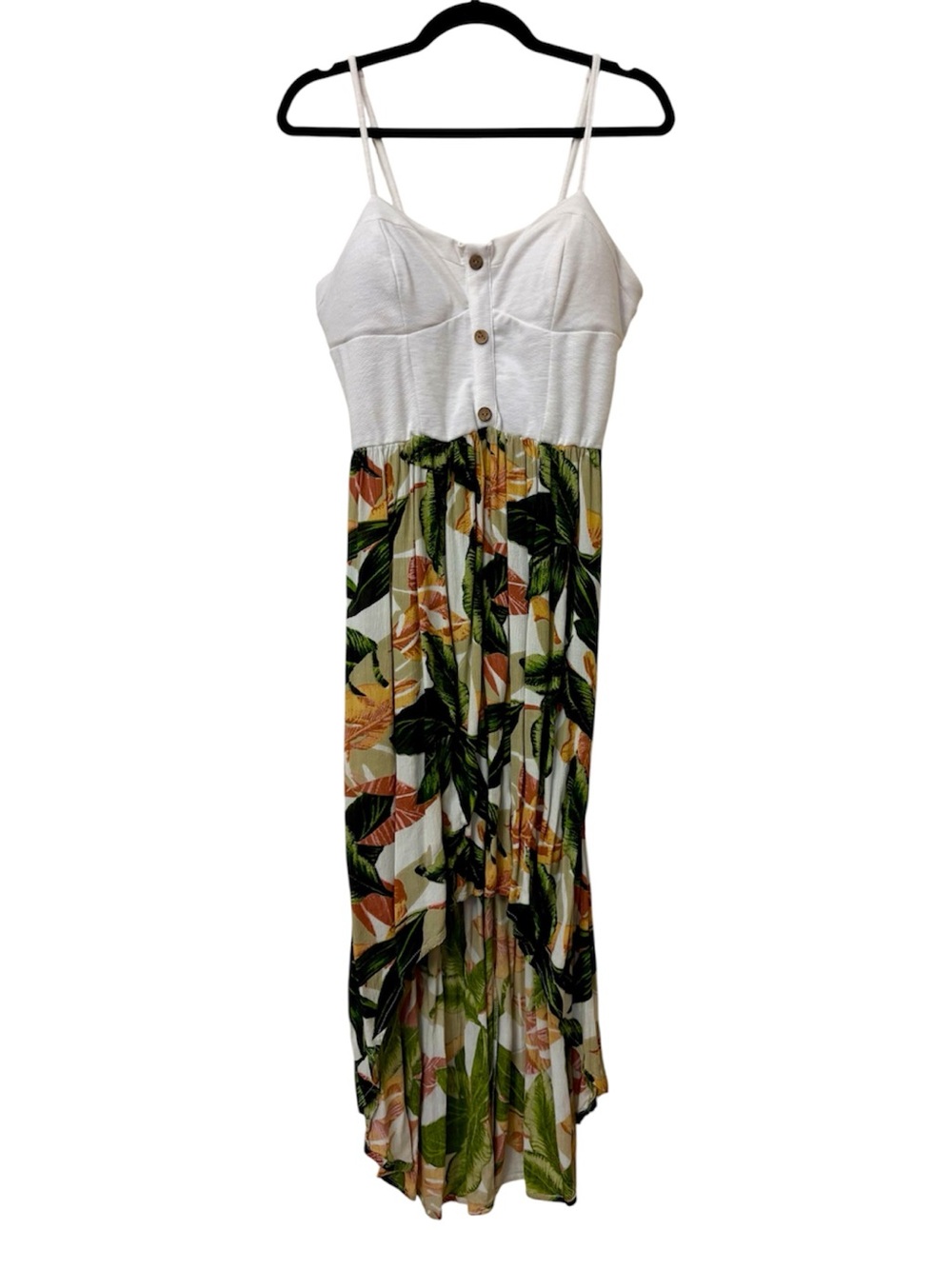 bailey blue White Sweetheart Bodice Tropical Leaf-Print Maxi Dress - L - NWOT